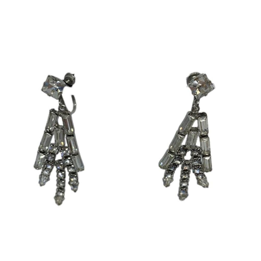 Vintage Rhinestone Earrings Dangle 2" Drop Screwback Non-Pierced - Picture 1 of 8